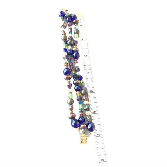 Artist made glass bead bracelet gold vermeil filagree clasp blue-silver-green - Picture 14 of 14